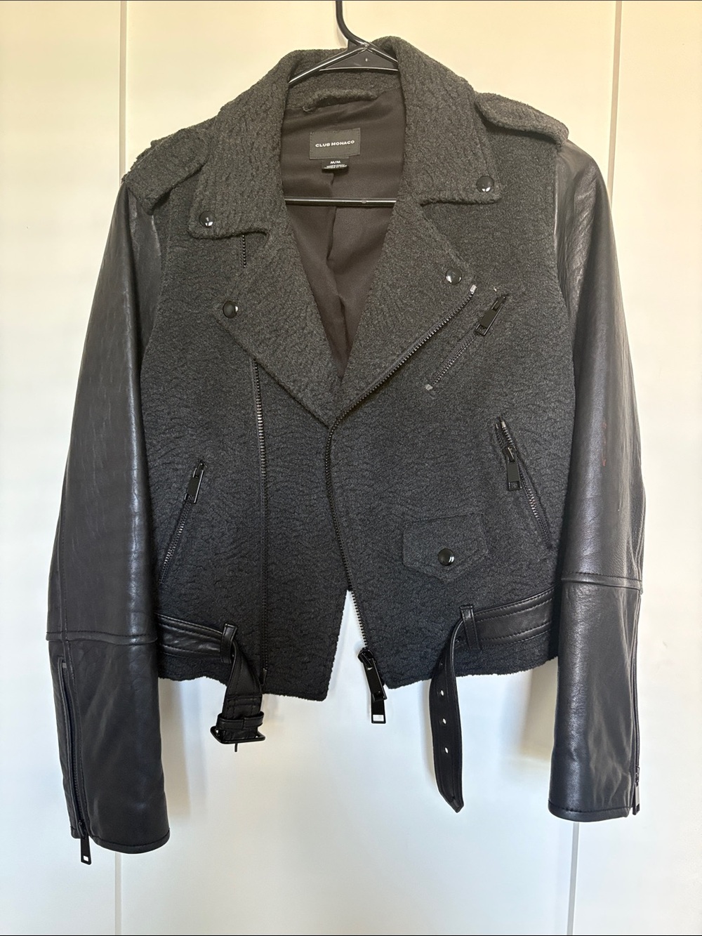 Club Monaco Charcoal Black Mixed-Media Moto Jacket